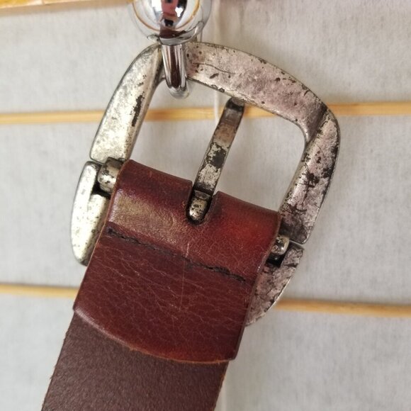 Ralph Lauren Polo Brown Leather Belt Distressed Hinged Buckle Men's Medium - Picture 10 of 13